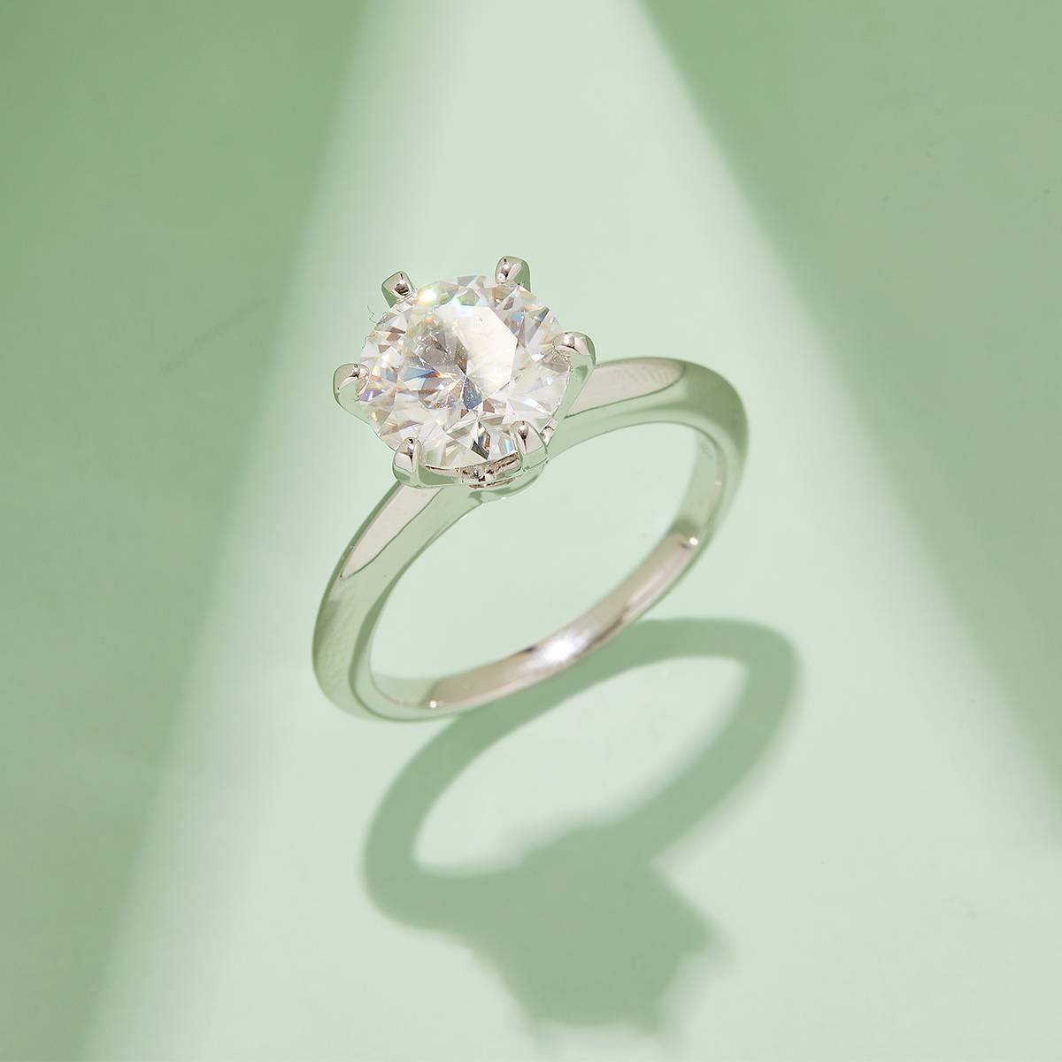 Light Arm T Home Six Claw S925 Silver Plated Platinum Moissanite Diamond Women's Ring 3.0 Carat D-Class